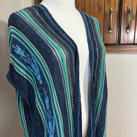 CHAPS Blue Long Sweater Vest Size Medium Shawl Open Front Cardigan - Picture 3 of 8